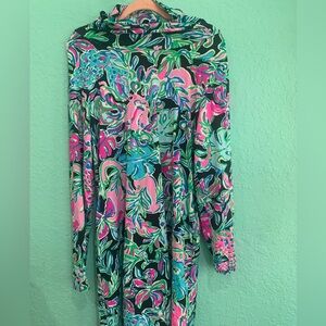 Lilly Pulitzer Colorful Floral Long Sleeve Dress L preppy resort coastal